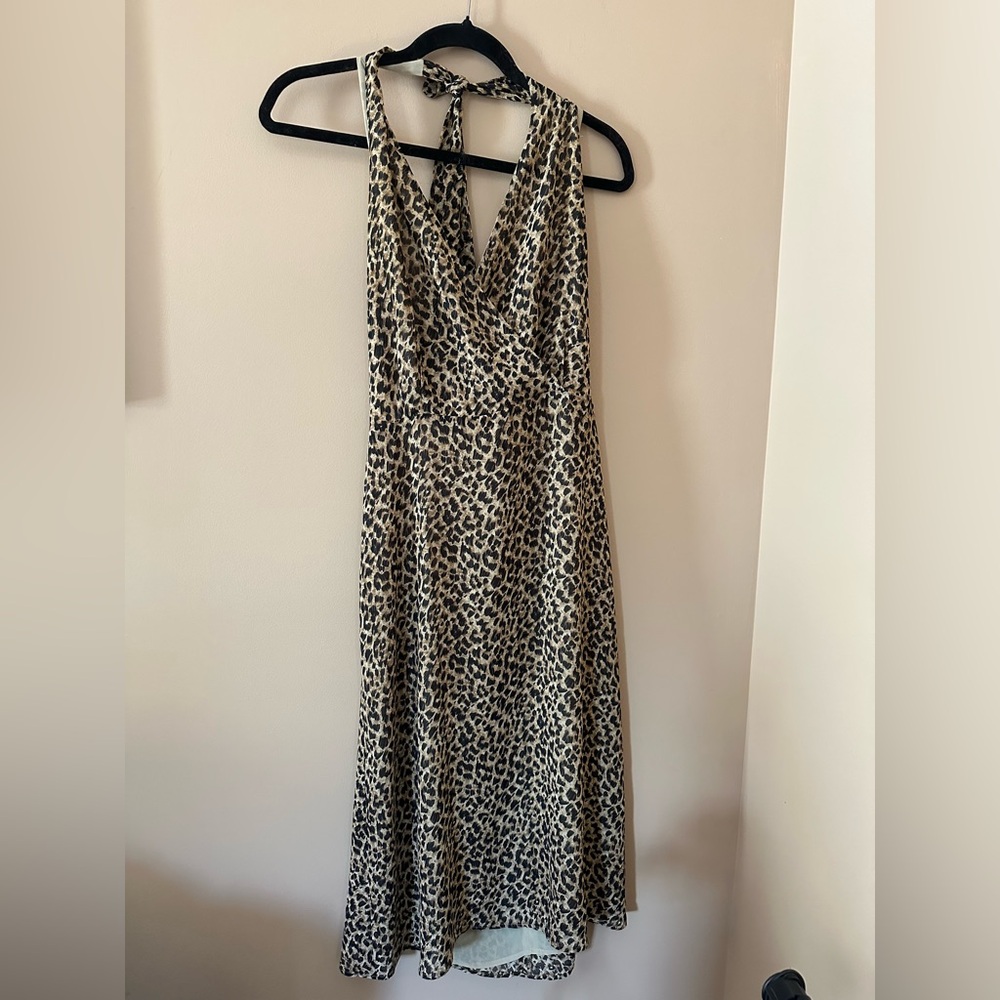 Leopard Print Halter Midi Dress